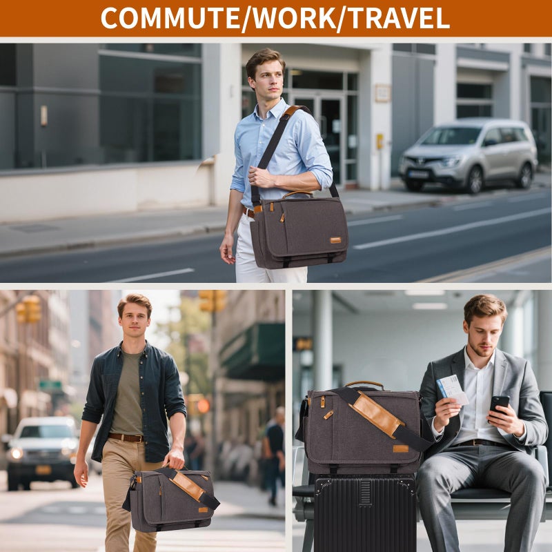 ESTARER Computer Messenger Bag 15-15.6 inch, Water-resistant Canvas Work Bag Briefcase, Laptop ShoulderSatchel with Buckles, Grey - Image 2